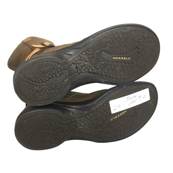 MERRELL Womens Brown Leather Knee High Riding Boots 9/40 Waterproof Side Zip - Picture 12 of 13